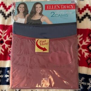 Ellen Tracy Satin Trim Camisole Set - Navy and Rose